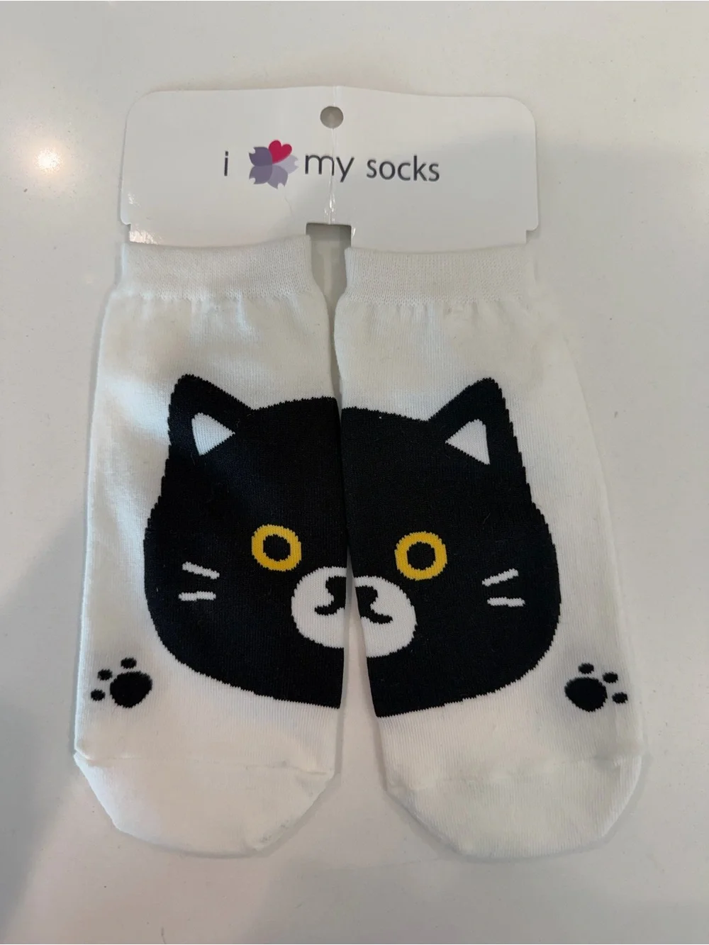 White Cat Face Ankle Socks - Cute Black Cat Design